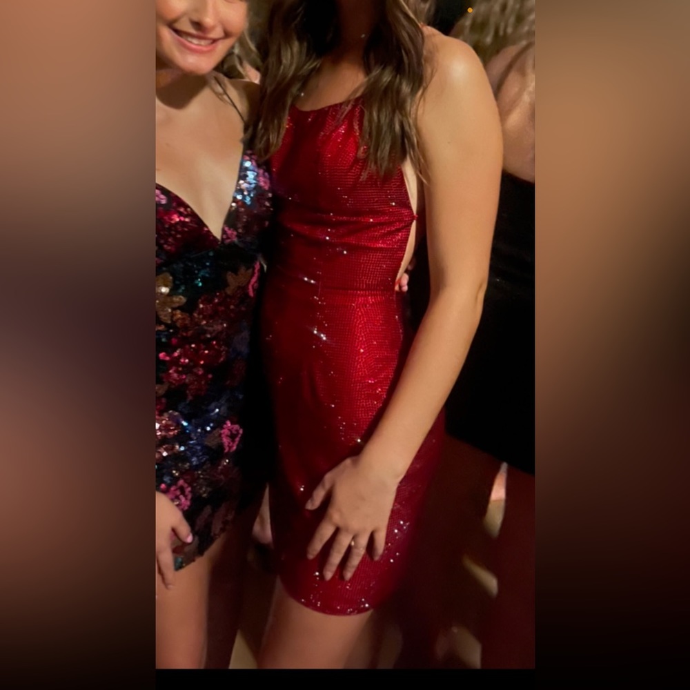 -Sherri Hill- Ruby Red Sparkle Cocktail Dress Style 53536 - Picture 4 of 9